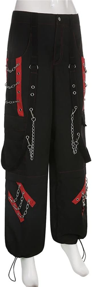 Kvinnor Y2k-jeans, gothstil, byxor i punkig emostil, säckiga, utsvängda jeans, breda ben, Harajuku grunge-byxor, hiphop-kläder