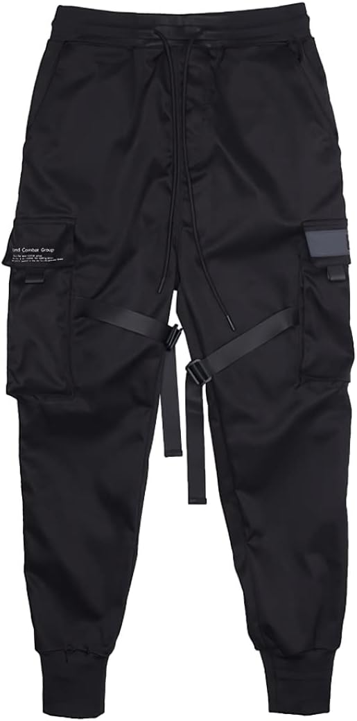 Herrbyxor cargobyxor haremsbyxor overaller hiphop punk joggingbyxor sport för män pojkar svart S.