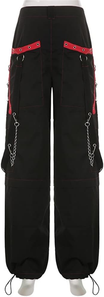 Kvinnor Y2k-jeans, gothstil, byxor i punkig emostil, säckiga, utsvängda jeans, breda ben, Harajuku grunge-byxor, hiphop-kläder