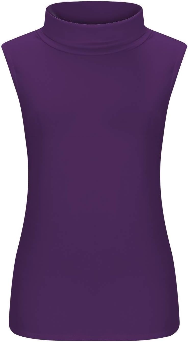 T-shirt dam polokrage - chic och elegant linne för kvinnor smal passform bekväm ärmlös t-shirt enfärgad ledig flytande topp andningsbar lätt topp