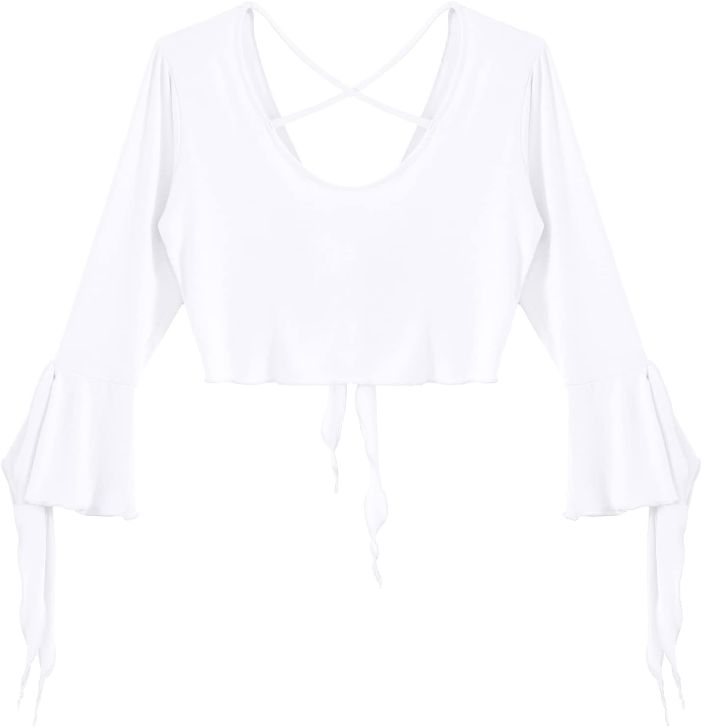inlzdz Dam magdans topp 3/4 ärmar magfri blus topp cardigan med tofsar långärmad bolero Shrug topp rygglös crop top axeljacka festlig magdans kostym