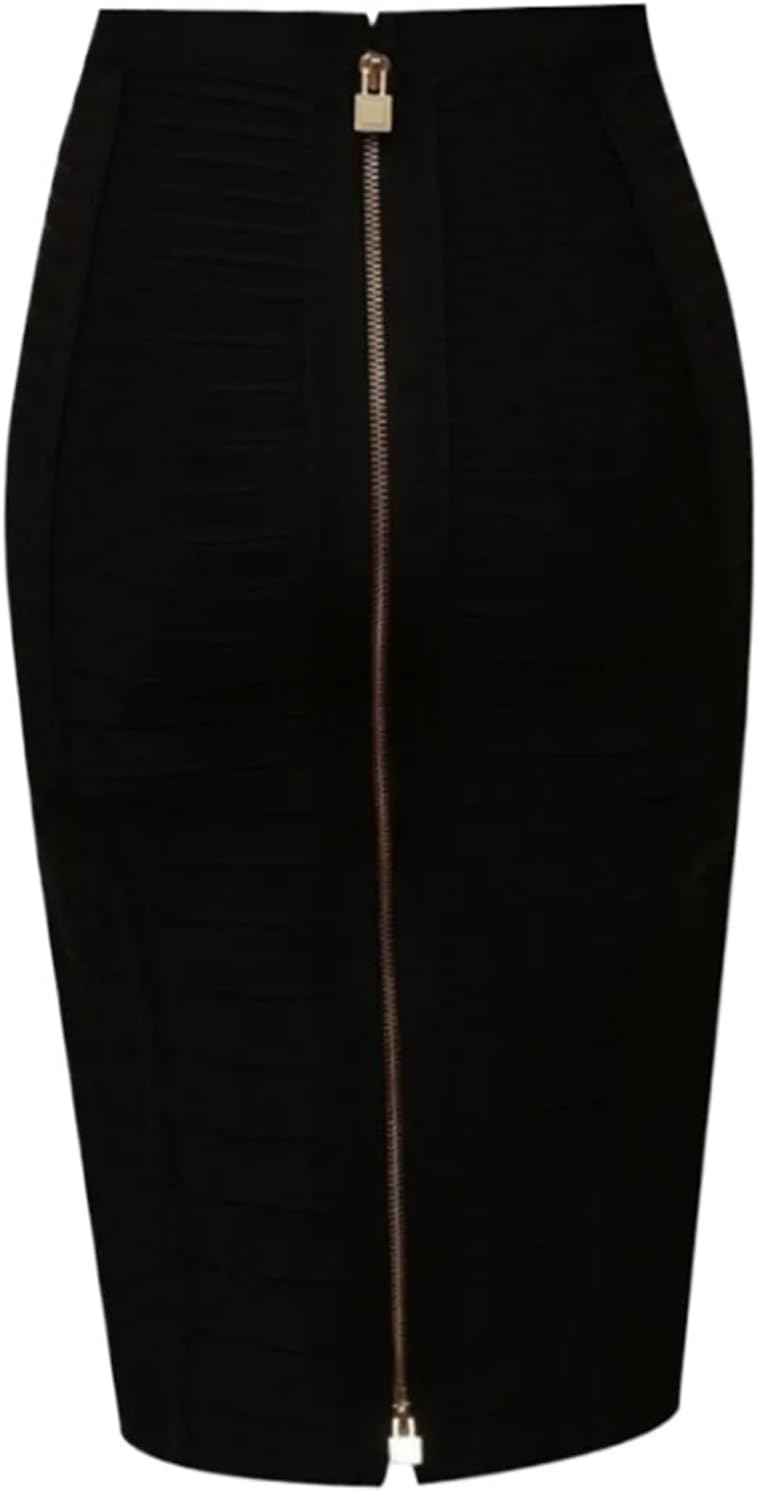 58 cm sexig solid dragkedja bandage kjol kvinnor elastisk bodycon sommar för kvinnor