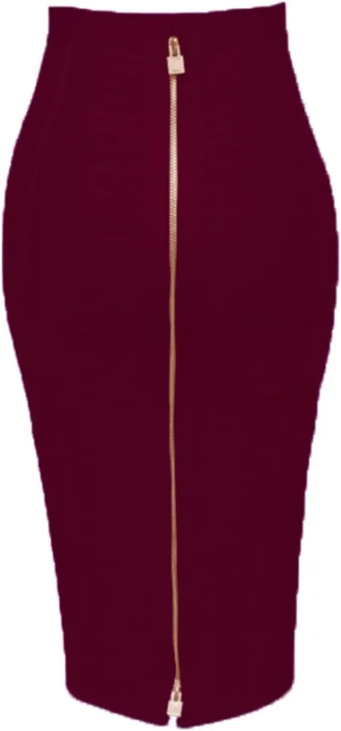 58 cm sexig solid dragkedja bandage kjol kvinnor elastisk bodycon sommar för kvinnor