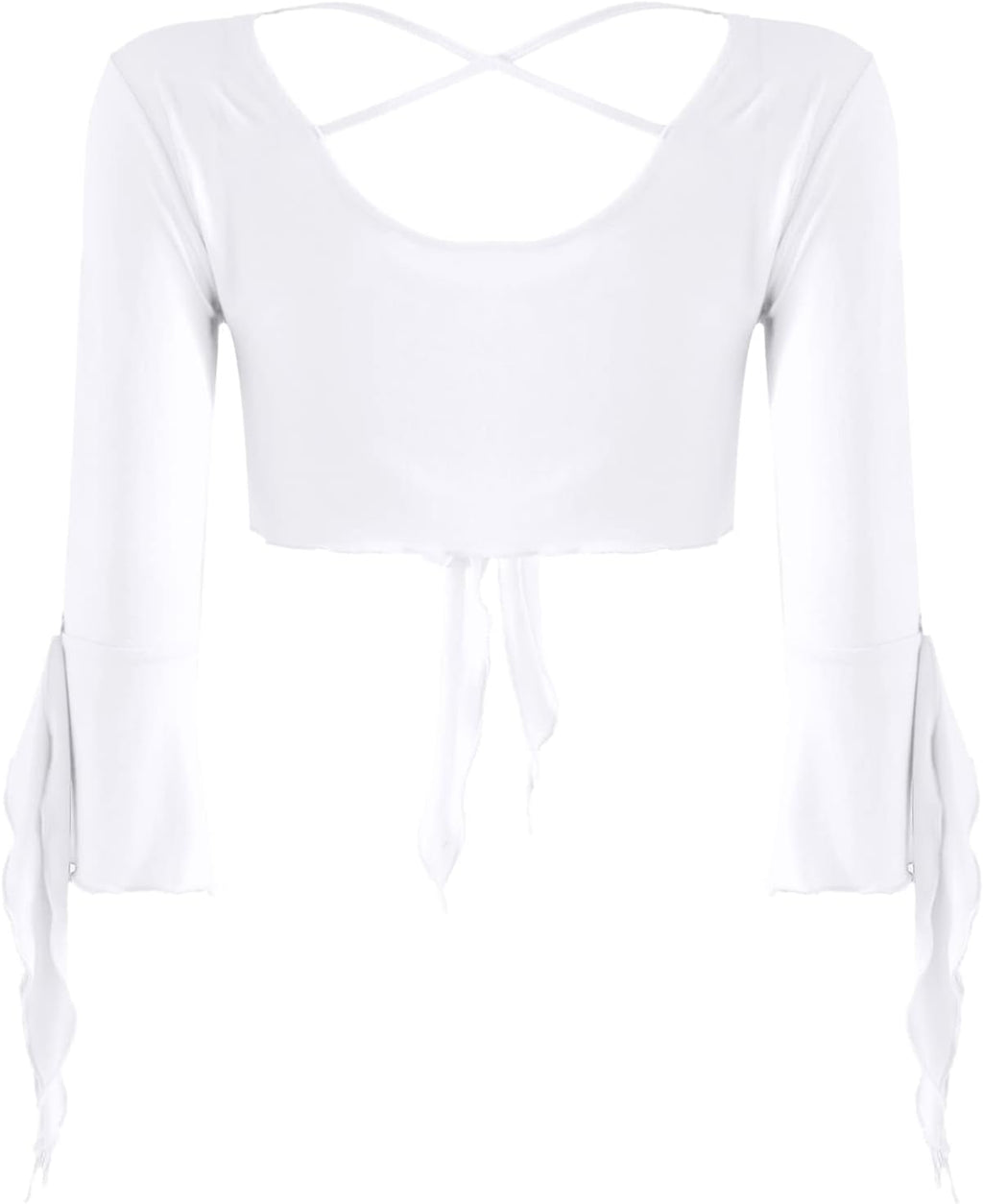 inlzdz Dam magdans topp 3/4 ärmar magfri blus topp cardigan med tofsar långärmad bolero Shrug topp rygglös crop top axeljacka festlig magdans kostym
