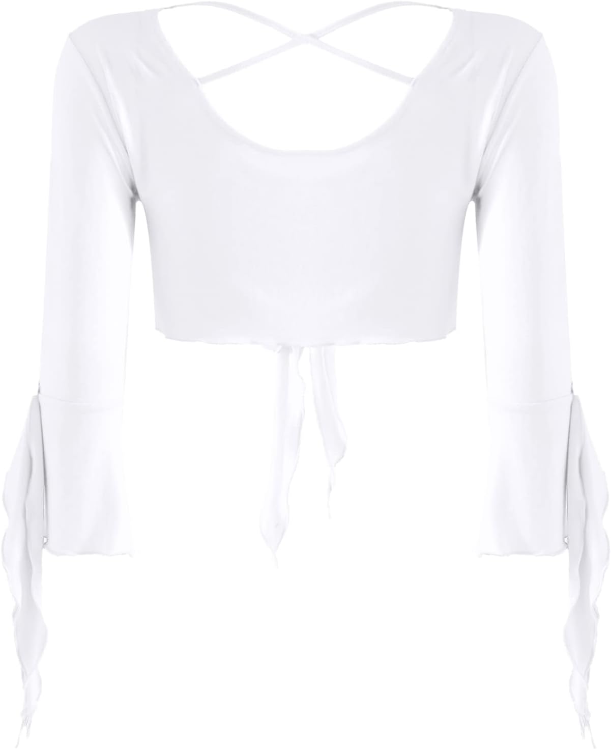 inlzdz Dam magdans topp 3/4 ärmar magfri blus topp cardigan med tofsar långärmad bolero Shrug topp rygglös crop top axeljacka festlig magdans kostym