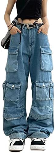 Kvinnor Y2k-jeans, gothstil, byxor i punkig emostil, säckiga, utsvängda jeans, breda ben, Harajuku grunge-byxor, hiphop-kläder