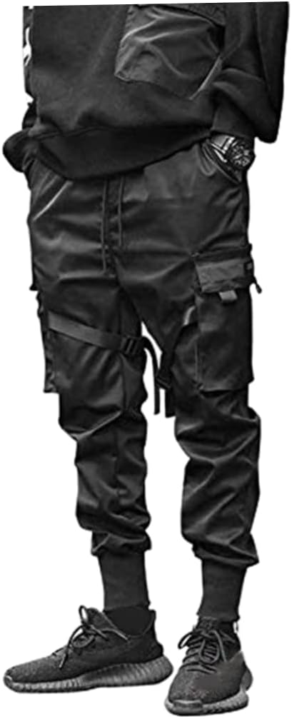 Herrbyxor cargobyxor haremsbyxor overaller hiphop punk joggingbyxor sport för män pojkar svart S.