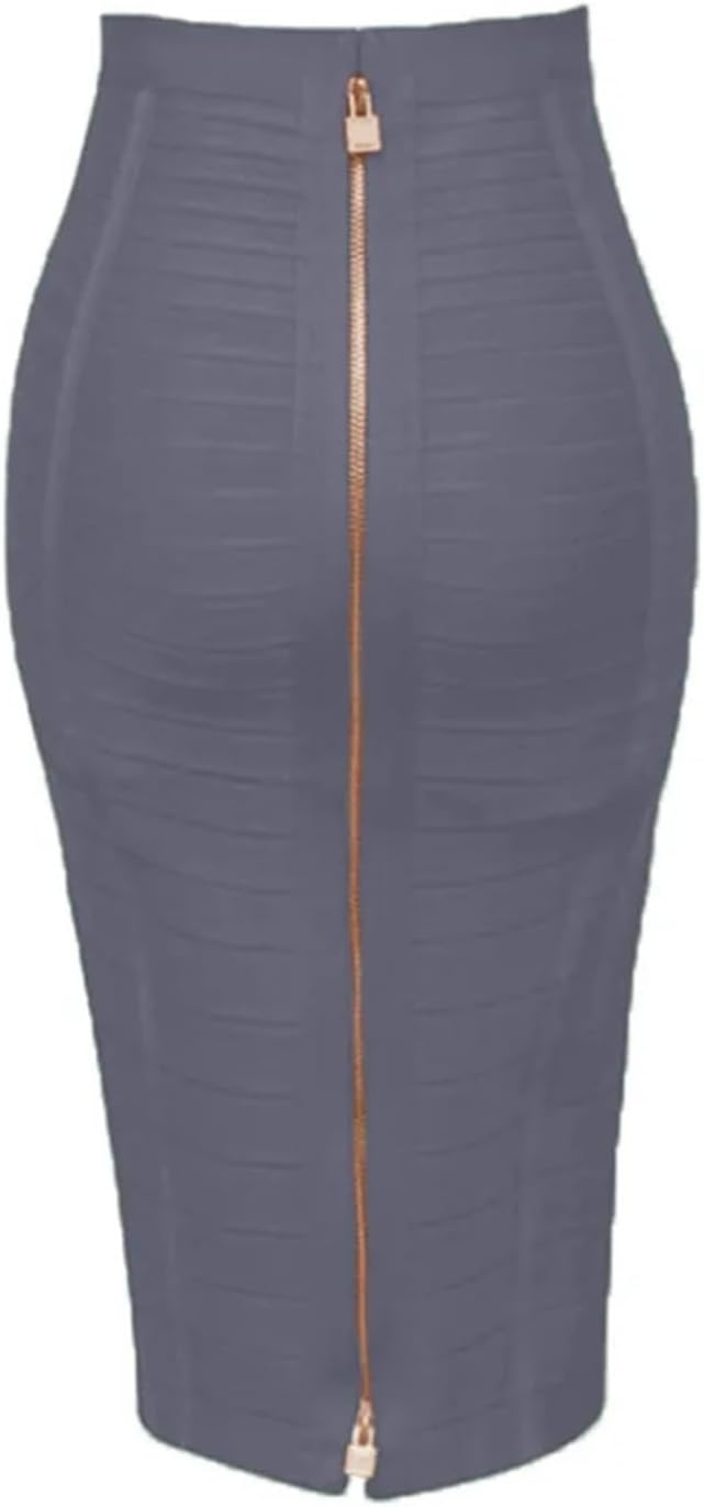 58 cm sexig solid dragkedja bandage kjol kvinnor elastisk bodycon sommar för kvinnor