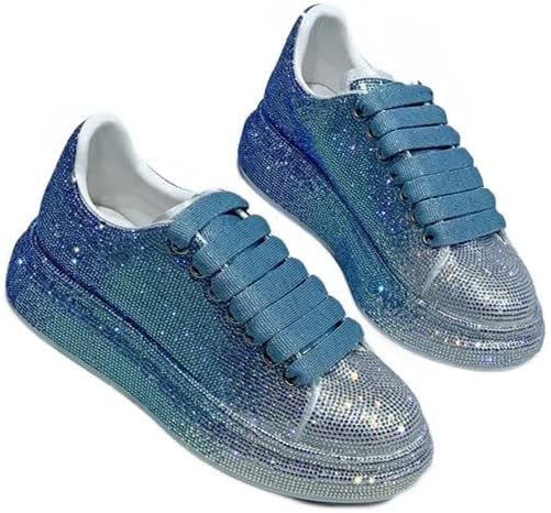 Julymens Dam Glitter Strass Plattform Sneakers Casual Snörning sportskor