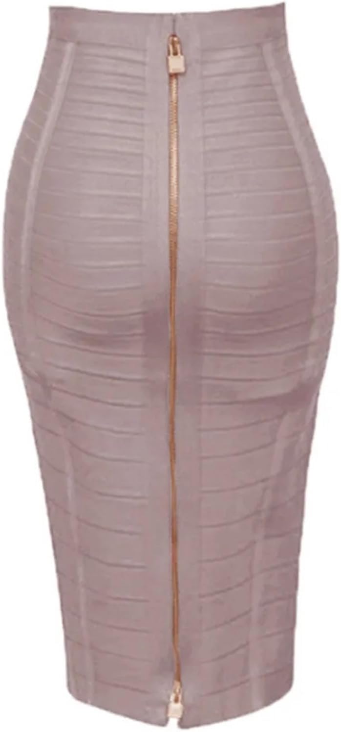 58 cm sexig solid dragkedja bandage kjol kvinnor elastisk bodycon sommar för kvinnor