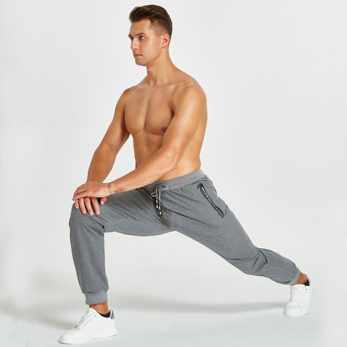 Z0XOZ Joggingbyxor för Män Elastisk Midja bälte Bomull med Dragkedja Fickor träningsbyxor