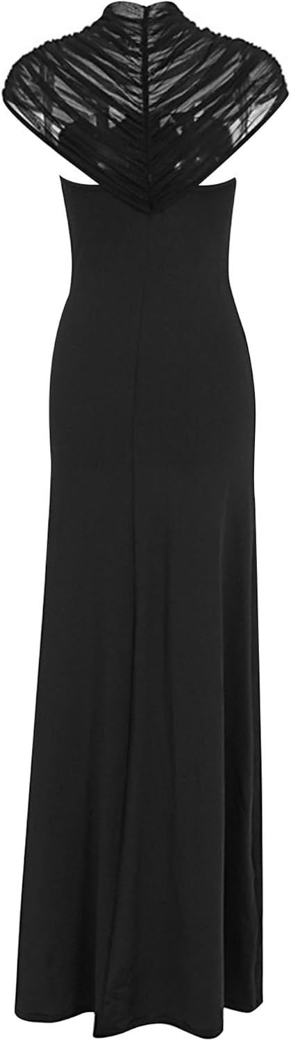 Agoky Dam bodyconklänning kortärmad ståkrage pennklänningar smal passform festklänning sommar affärsklänningar maxi lång kjol med förfining cut outs strandklänningar