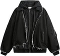 Fnfmrfmr Män Vintage Hip Hop Svarta Denim Jackor Tvättat Lappverk Dragkedja Casual Ytterkläder Rockar
