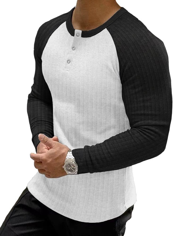 Muscle CMdr mäns ribbad Henley-skjorta kortärmad smal passform muskelskjorta anpassad bomull vardaglig långärmad