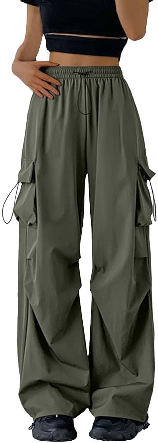 Cargobyxor för dam stretch cargobyxor lösa lediga andningsbara byxor med stumfickor med fickor vintage sidofickor byxor baggy vandring stridsbyxor bekväma byxor