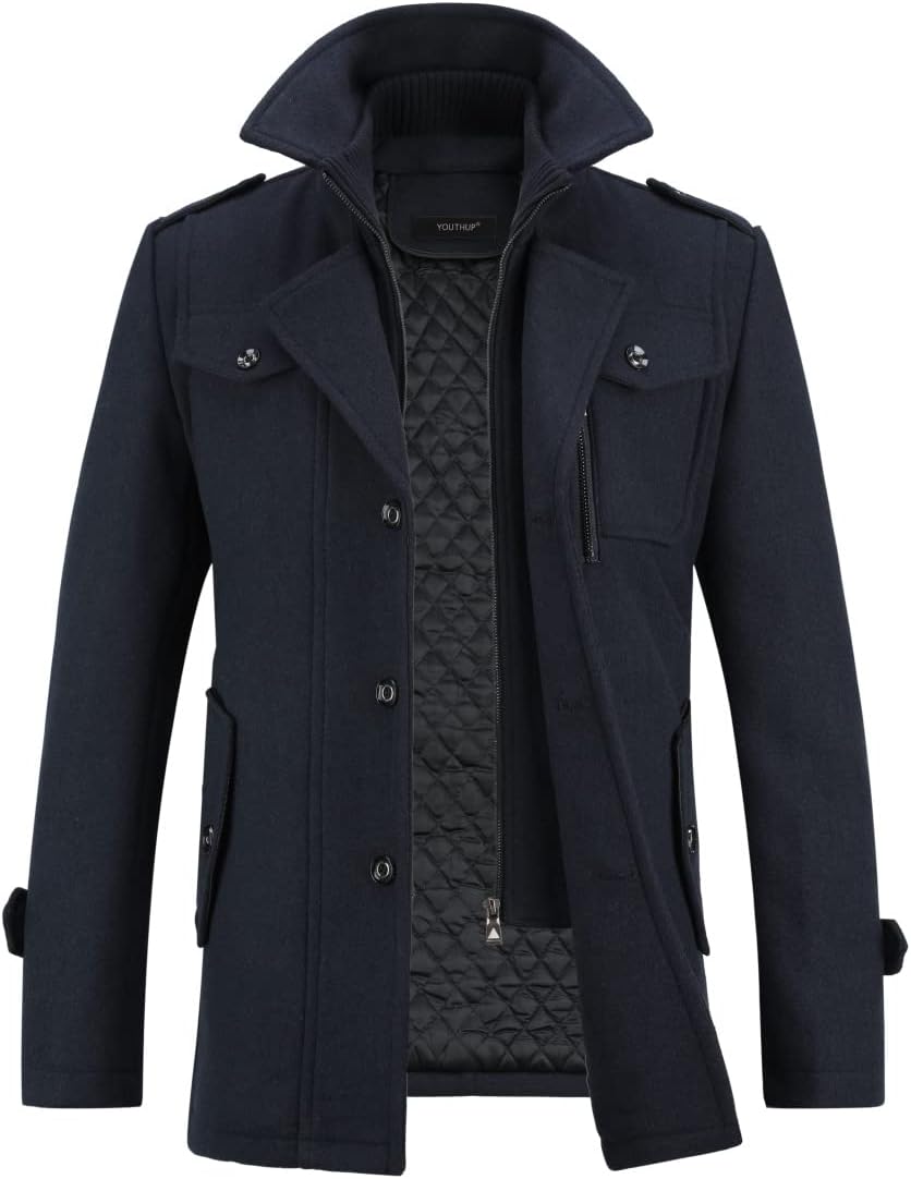 Rockar för Herr Casual Vinter Ullkappor Regular Fit Vinter kappa Ärtkappa för Vintern