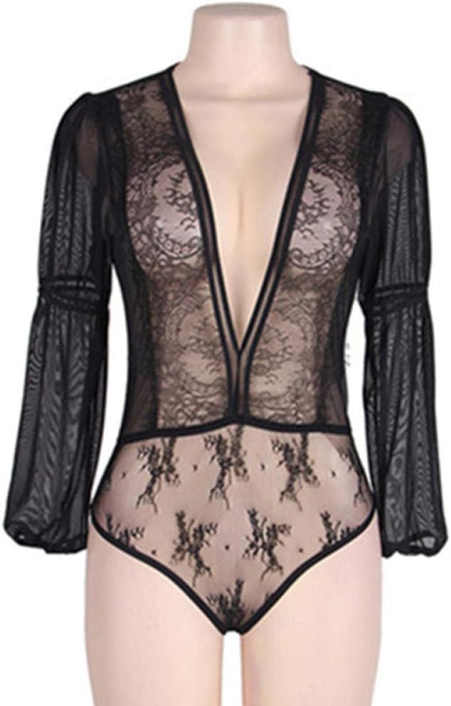 N/X Svart blå plus size spets ärm långärmad bodysuit mode sommar bodysuit kvinnor transparen
