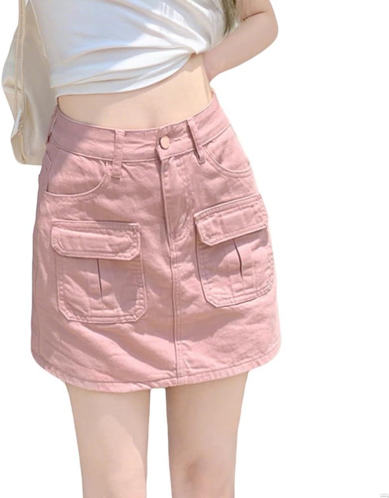 Dam Smal Last Denim Kjol Fodrad Låg Midja Sexig Mini Casual Mode A-Linje Streetwear Kjolar med Fickor