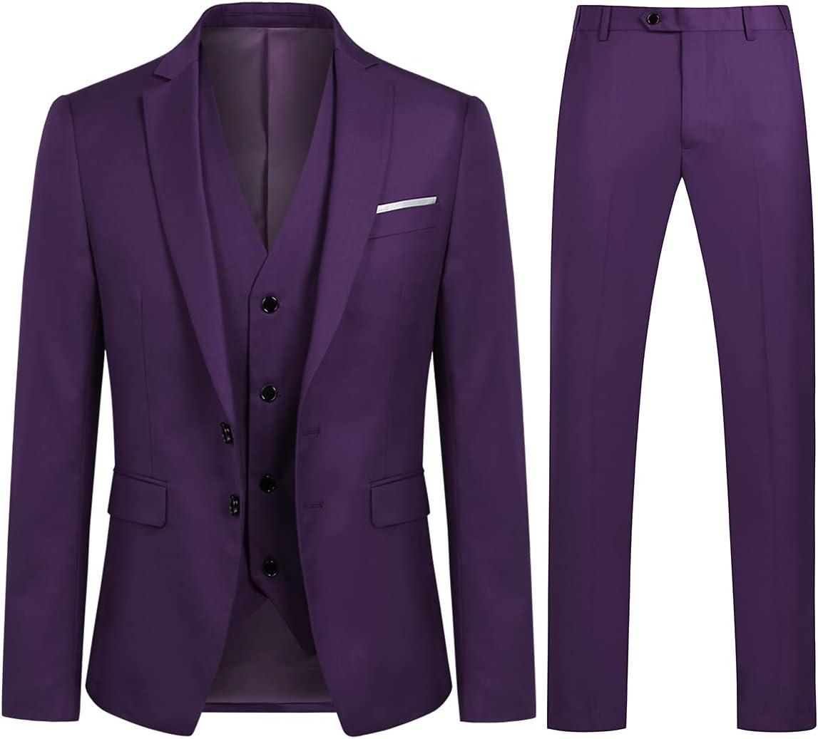 YOUTHUP 3-delad kostym smal passform för män elegant business bröllop kostym blazer västar byxor