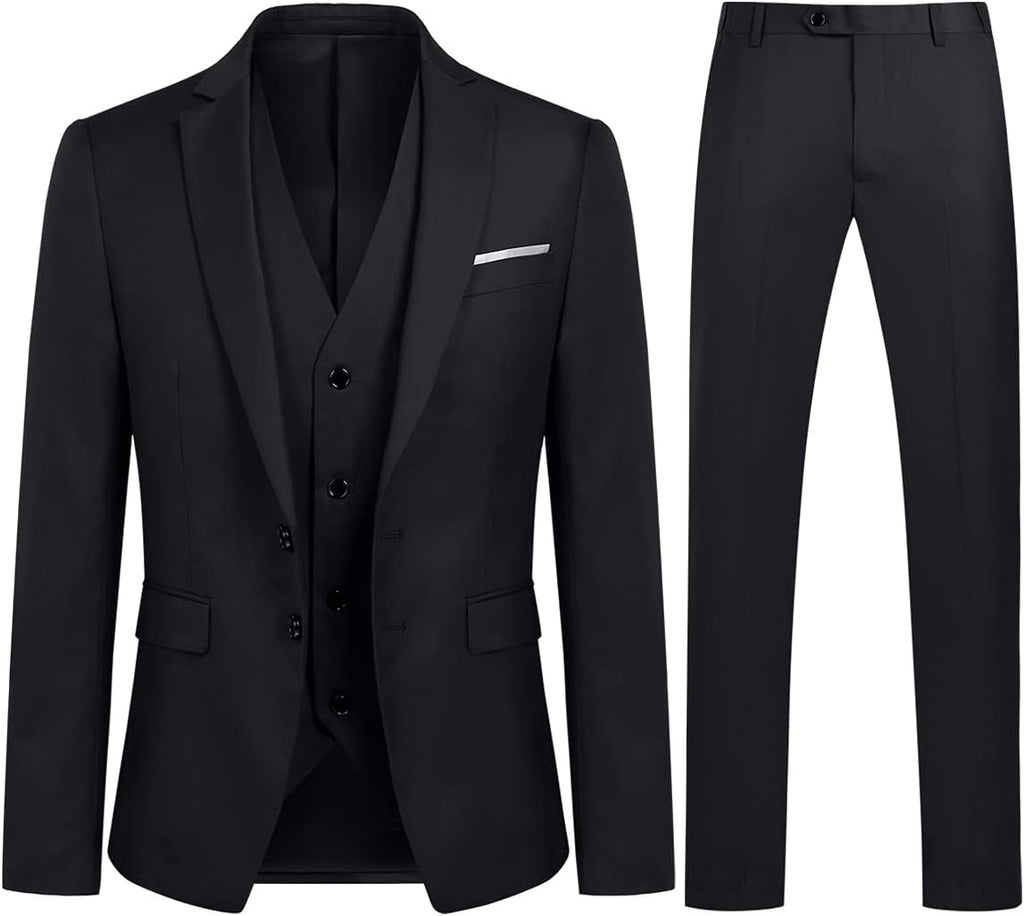 YOUTHUP 3-delad kostym smal passform för män elegant business bröllop kostym blazer västar byxor