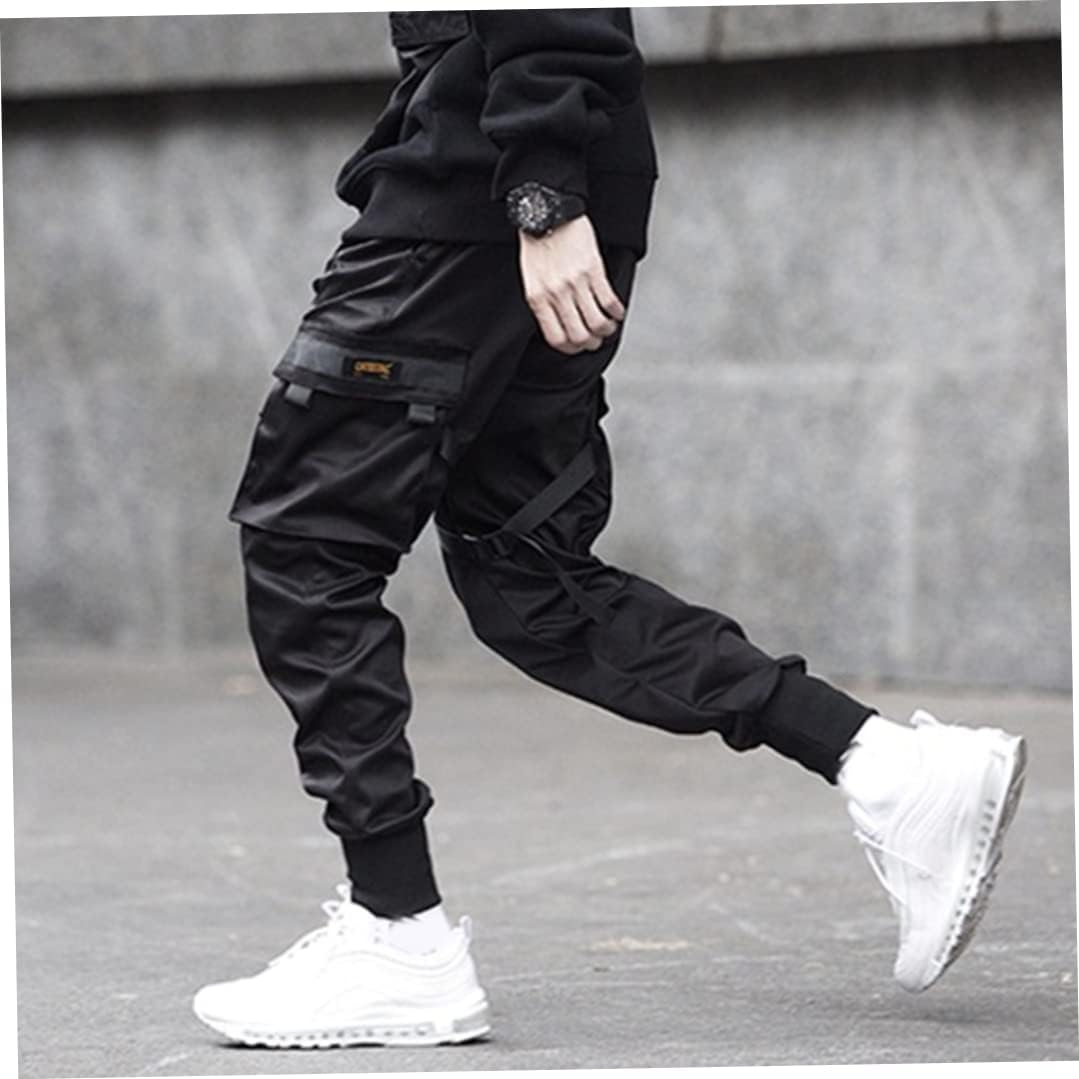 Herrbyxor cargobyxor haremsbyxor overaller hiphop punk joggingbyxor sport för män pojkar svart S.