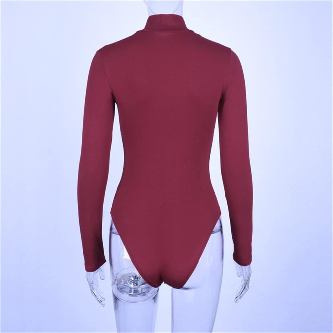 Höst vinter långärmad dam manchester bodysuit Combishort smal polotröja rand sammet bodysuit topp vinröd S