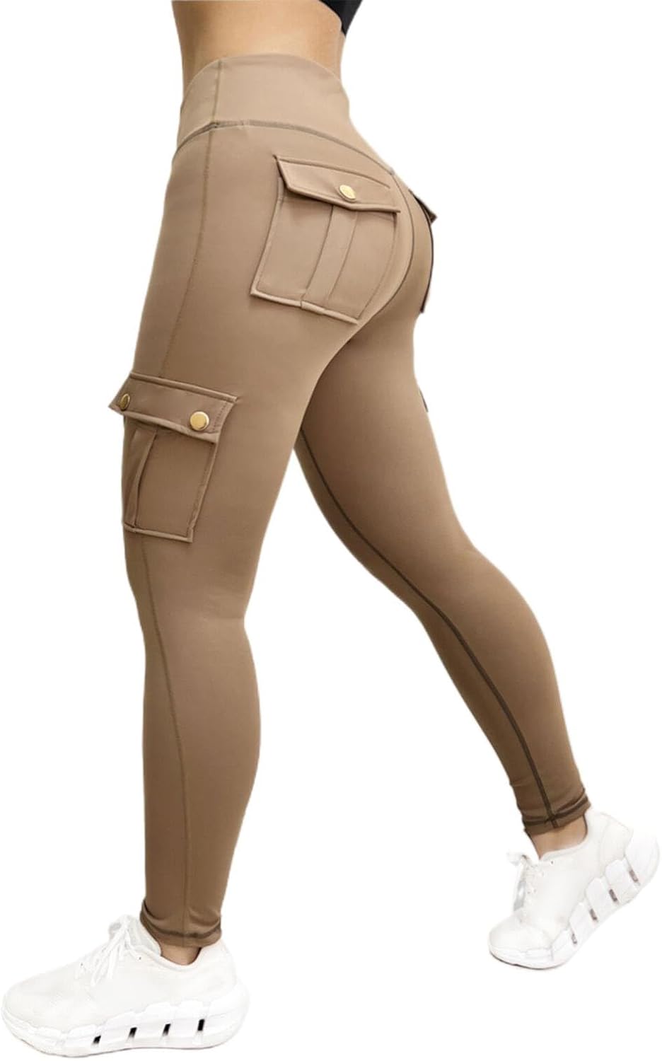 Cargo leggings med fickor dam – yogabyxor dam lång hög midja, sportbyxor hög midja booty scrunch leggings ogenomskinliga kompressionsleggings bekväma dambyxor träningsbyxor gym yoga joggingbyxor