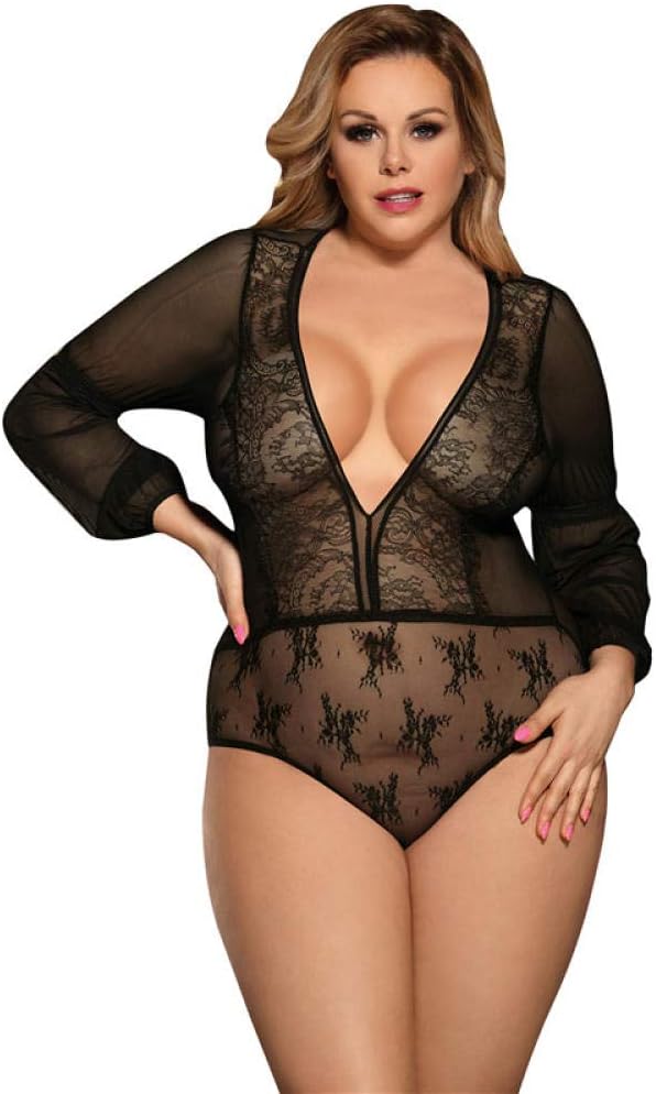 N/X Svart blå plus size spets ärm långärmad bodysuit mode sommar bodysuit kvinnor transparen