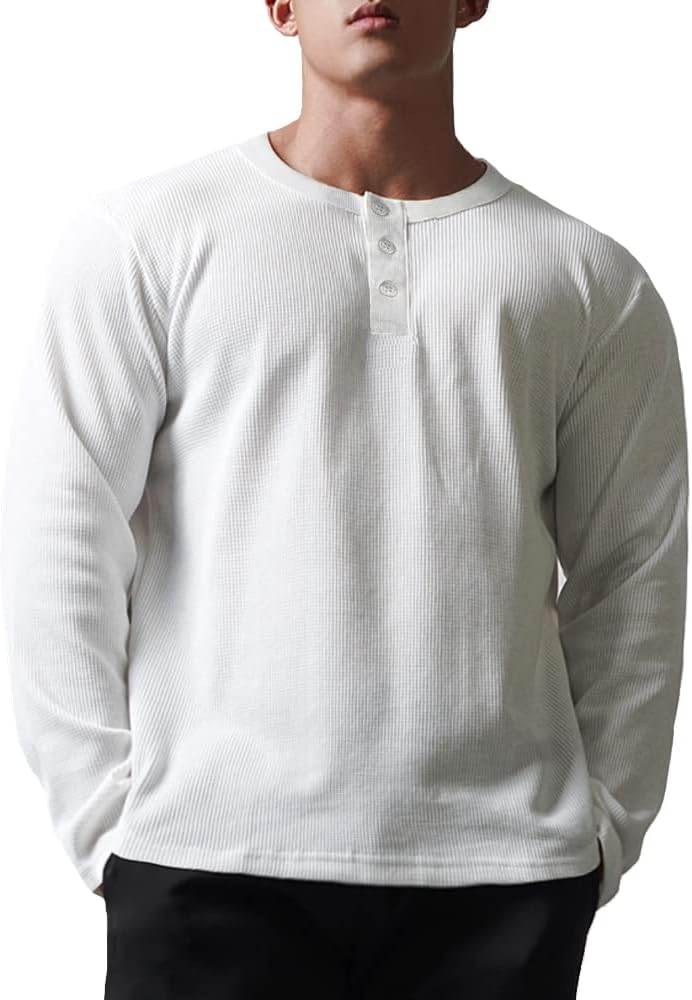 Muscle Alive Basic långärmad våffeltröja för män lös passform träning pullover rund hals skjorta