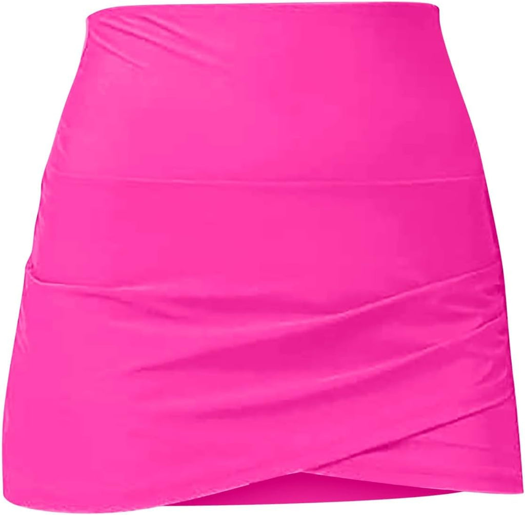Kort kjol för kvinnor sommar flytande, elastisk figurbetonad minikjol, kjol med hög midja, lediga kjolar lös underkjol, enfärgad, korta löparkjolar, sportkjolar