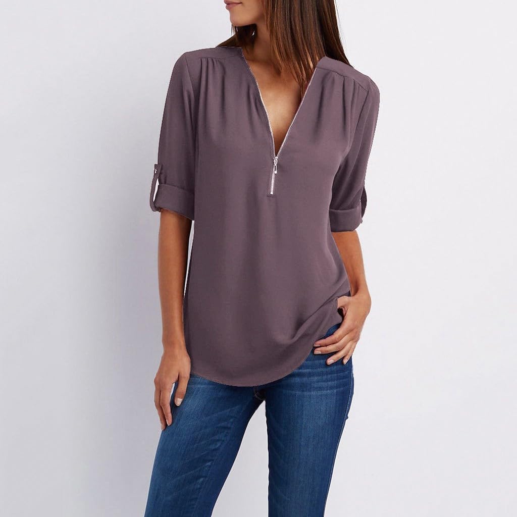 chiffongblus stora storlekar, toppar damer sommar elegant löst sittande blus damer lång damblus med dragkedja topp sommar damer t-shirt damer elegant sexig damer långärmad/kortärmad basic