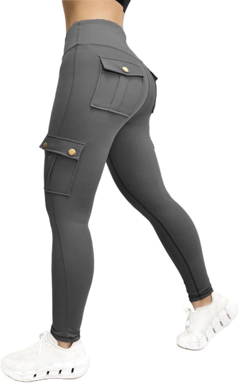 Cargo leggings med fickor dam – yogabyxor dam lång hög midja, sportbyxor hög midja booty scrunch leggings ogenomskinliga kompressionsleggings bekväma dambyxor träningsbyxor gym yoga joggingbyxor