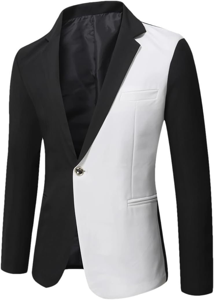 Fnfmrfmr Män lappverk kostym jacka en knapp tonad färg smal business vardaglig fest bal blazer