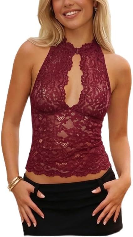 Generisk sommar, handgjord, sexig, transparent spets camisole rygg och nyckelhålsutskärning