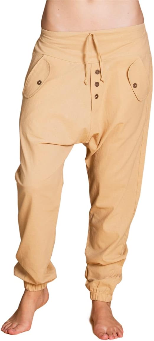 PANASIAM Yogi Pants Classic för dam och herr I bekväma fritidsbyxor i Aladin-Harem-stil – 100% bomull I optimal passform tack vare dragsko fram och elastisk linning bak I sommarbyxor