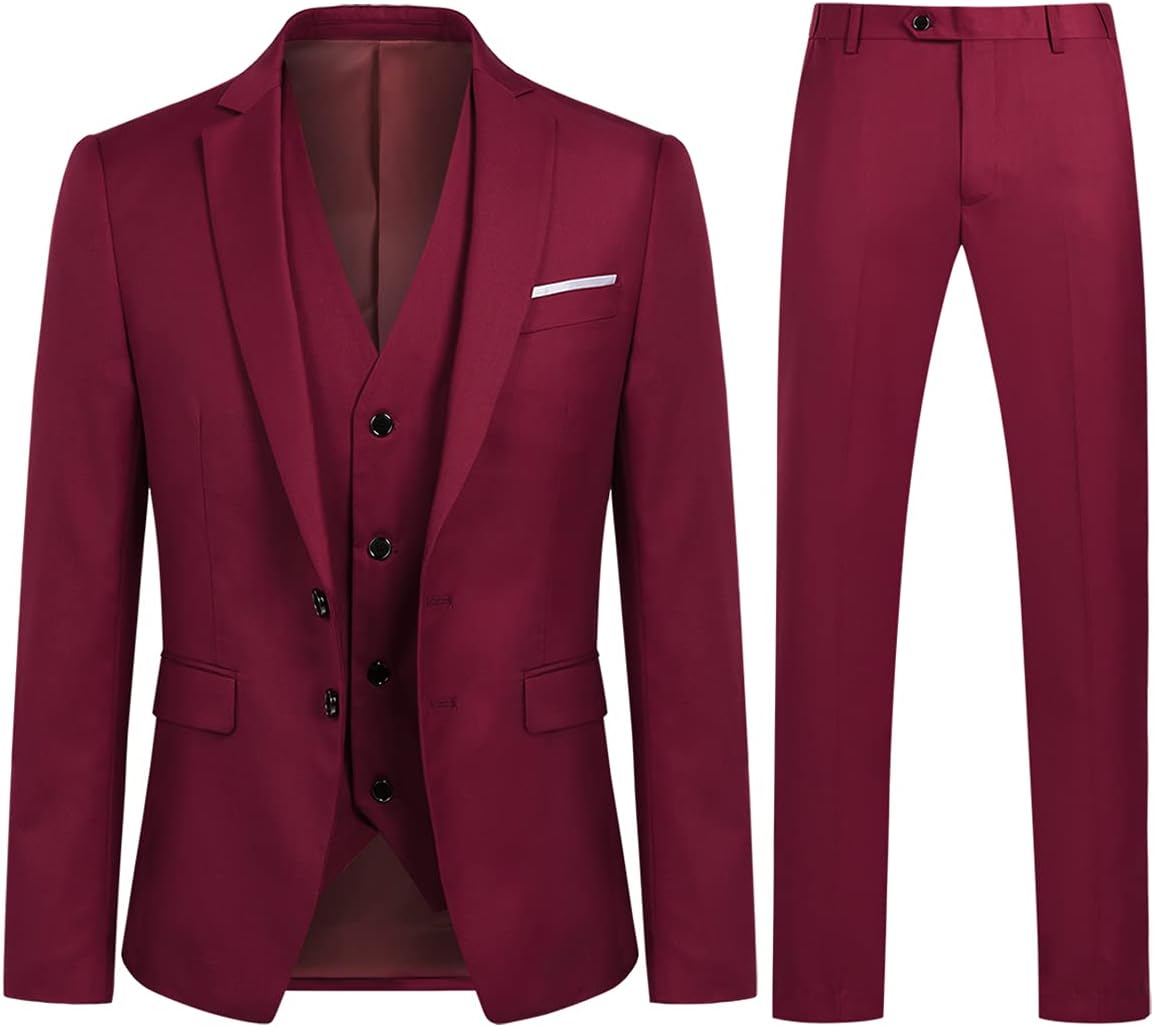 YOUTHUP 3-delad kostym smal passform för män elegant business bröllop kostym blazer västar byxor