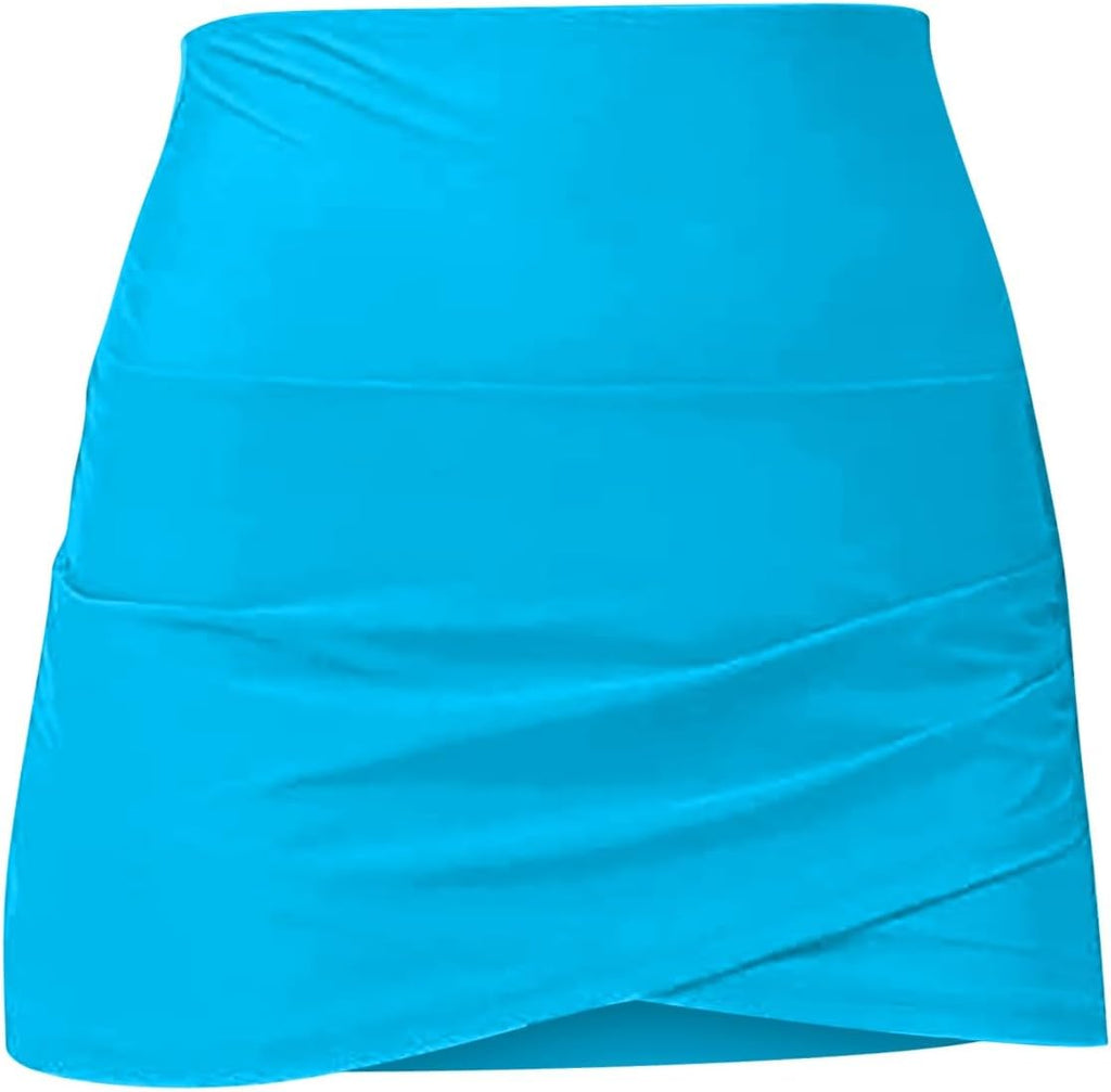 Kort kjol för kvinnor sommar flytande, elastisk figurbetonad minikjol, kjol med hög midja, lediga kjolar lös underkjol, enfärgad, korta löparkjolar, sportkjolar
