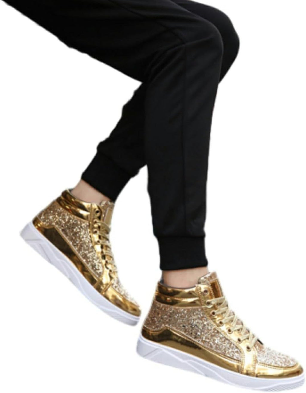 Skor herr glitter guld, paljetter sneakers herr sneakers hög topp fritidsskor glänsande promenadskor med tjock sula paljettskor karneval skateboardskor mode herrstövlar