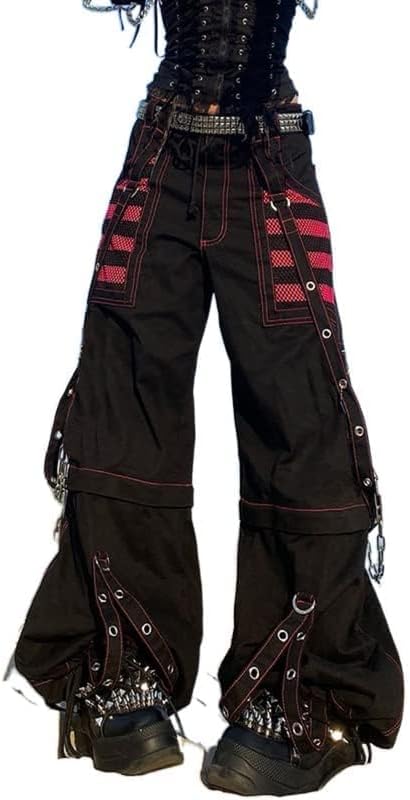 Kvinnor Y2k-jeans, gothstil, byxor i punkig emostil, säckiga, utsvängda jeans, breda ben, Harajuku grunge-byxor, hiphop-kläder