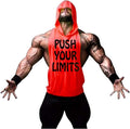 Herr bomull ärmlös huvtröja bodybuilding sport linne toppar muskel fitness tröjor män jackor topp, Röd, XXL