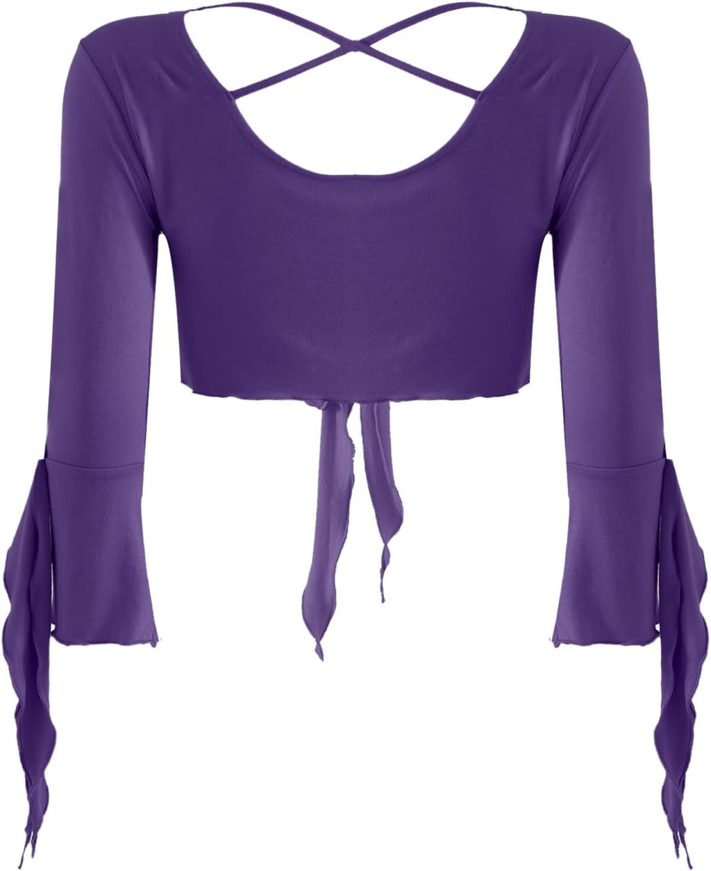 inlzdz Dam magdans topp 3/4 ärmar magfri blus topp cardigan med tofsar långärmad bolero Shrug topp rygglös crop top axeljacka festlig magdans kostym