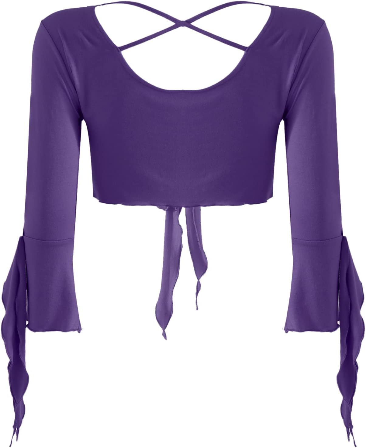 inlzdz Dam magdans topp 3/4 ärmar magfri blus topp cardigan med tofsar långärmad bolero Shrug topp rygglös crop top axeljacka festlig magdans kostym