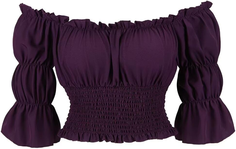 Blusar för kvinnor Off The Shoulder Renaissance Toppar Medeltida piratskjorta Gothic Smocked Boho kort ärm