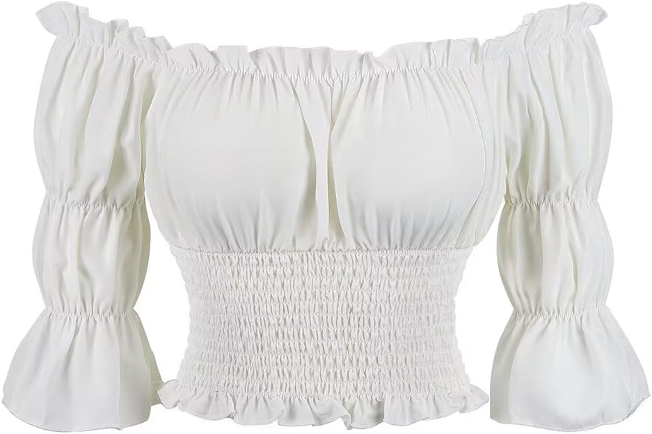 Blusar för kvinnor Off The Shoulder Renaissance Toppar Medeltida piratskjorta Gothic Smocked Boho kort ärm