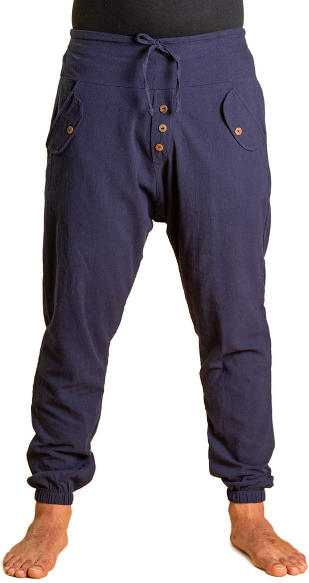 PANASIAM Yogi Pants Classic för dam och herr I bekväma fritidsbyxor i Aladin-Harem-stil – 100% bomull I optimal passform tack vare dragsko fram och elastisk linning bak I sommarbyxor