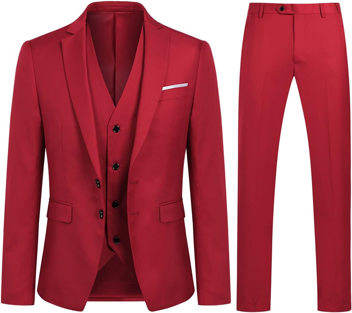 YOUTHUP 3-delad kostym smal passform för män elegant business bröllop kostym blazer västar byxor