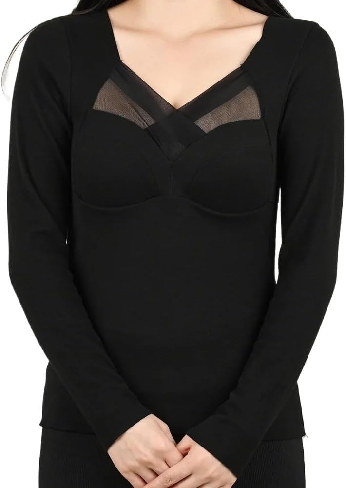 1 st Dam Termisk Underkläder Höst Vinter Långärmad T-shirt Med Inbyggda Vadderingar Dam Plus Size Varma Mjuka Underkläder