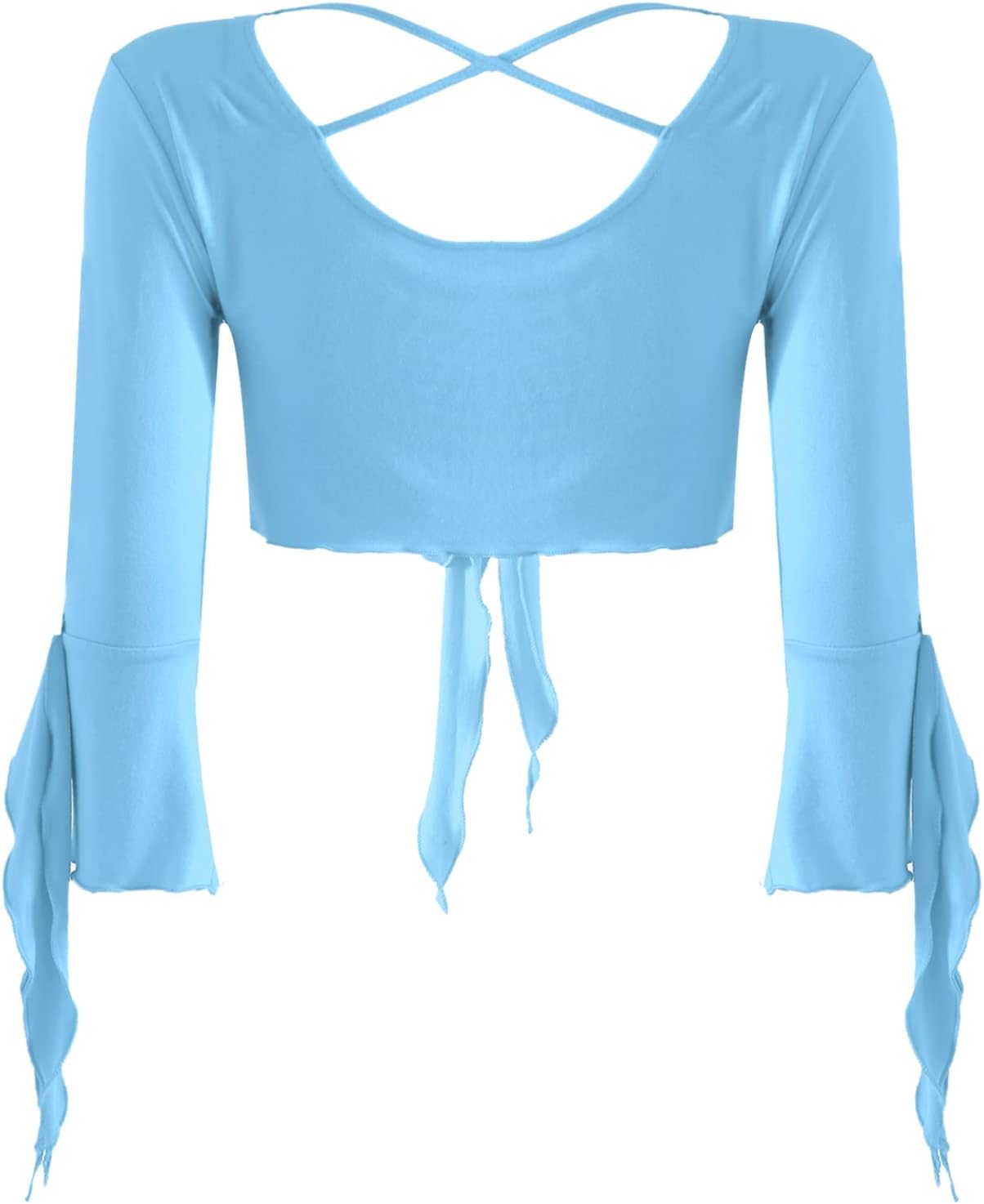 inlzdz Dam magdans topp 3/4 ärmar magfri blus topp cardigan med tofsar långärmad bolero Shrug topp rygglös crop top axeljacka festlig magdans kostym