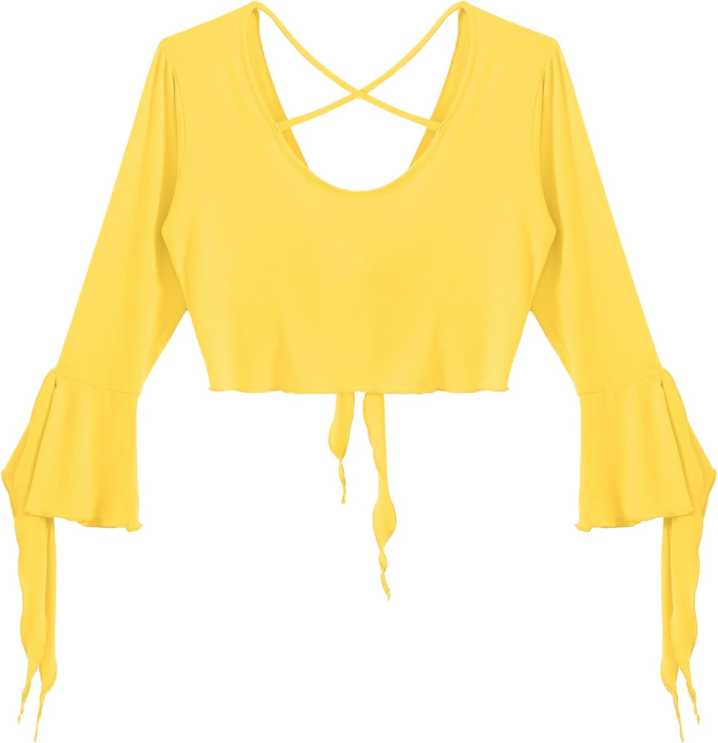 inlzdz Dam magdans topp 3/4 ärmar magfri blus topp cardigan med tofsar långärmad bolero Shrug topp rygglös crop top axeljacka festlig magdans kostym