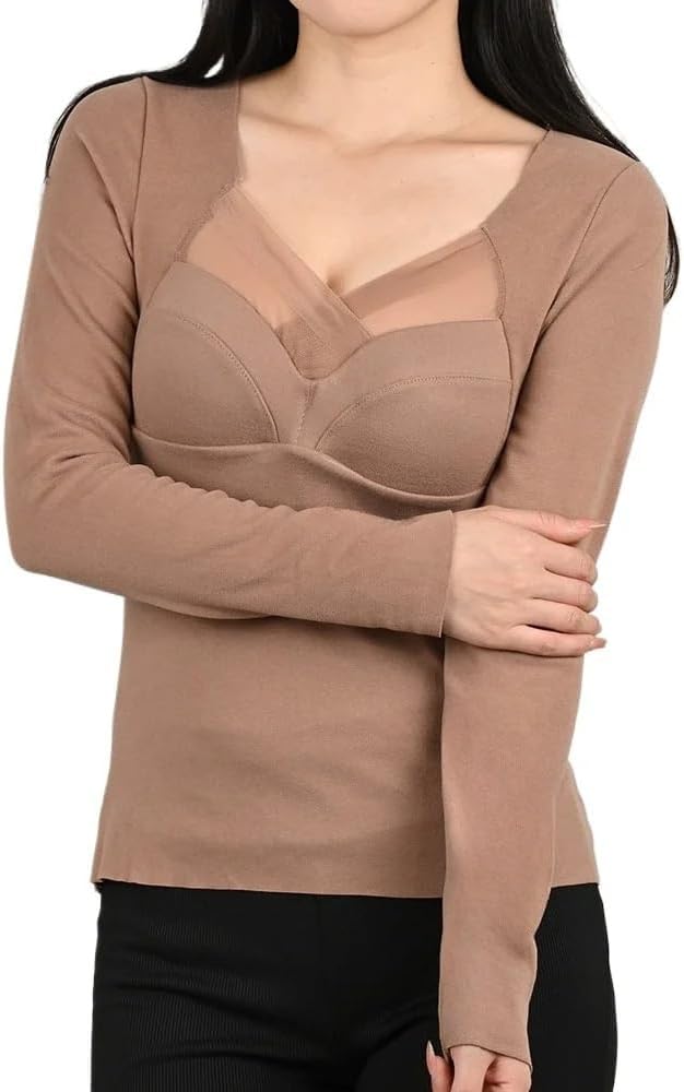 1 st Dam Termisk Underkläder Höst Vinter Långärmad T-shirt Med Inbyggda Vadderingar Dam Plus Size Varma Mjuka Underkläder
